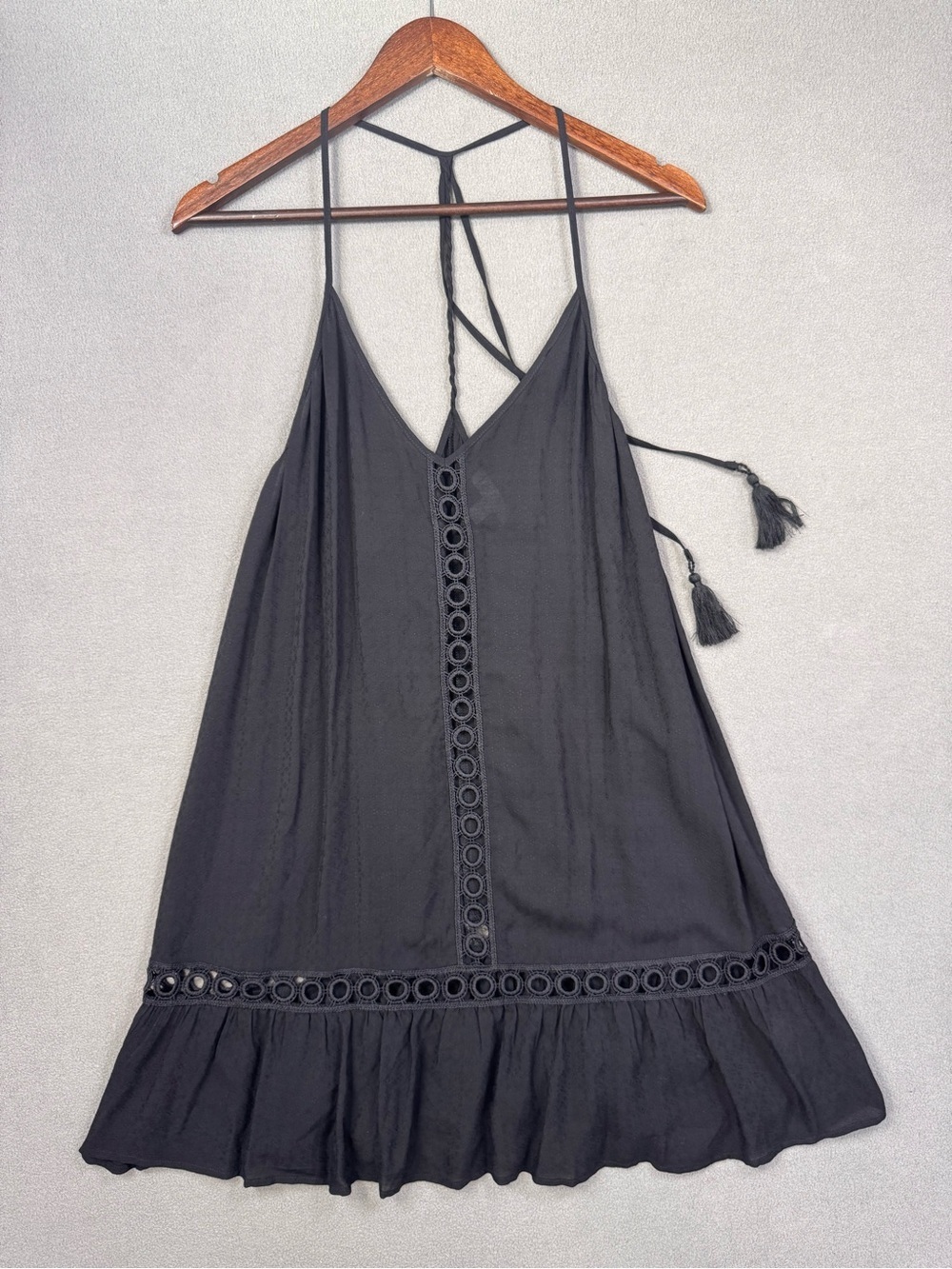 Chelsea28 Black Strappy Embroidered Sundress, Lightweight Perfect Beach Dress, M